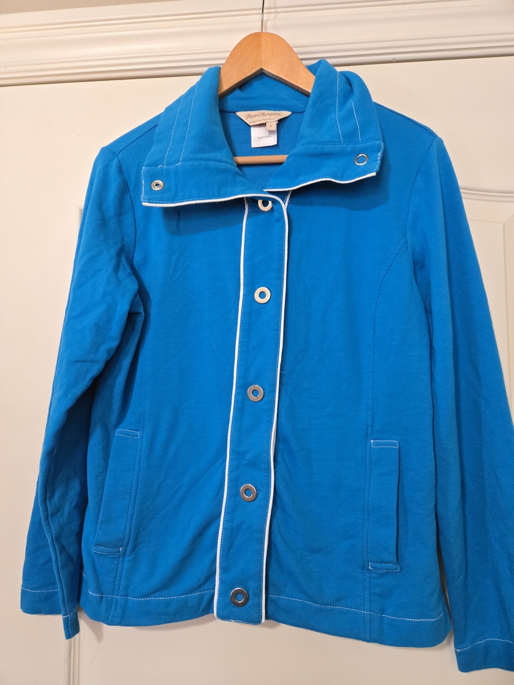 Norm Thompson Bright Teal Blue Jacket with White Piping